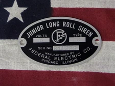 Federal Electric Co. Junior Long Roll Model 28 / 78 Replacement Badge 6 or 12 V.