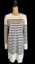 Michael Kors Striped Knit Sweater Dress M Dark Blue and Beige Long Sleeve Winter