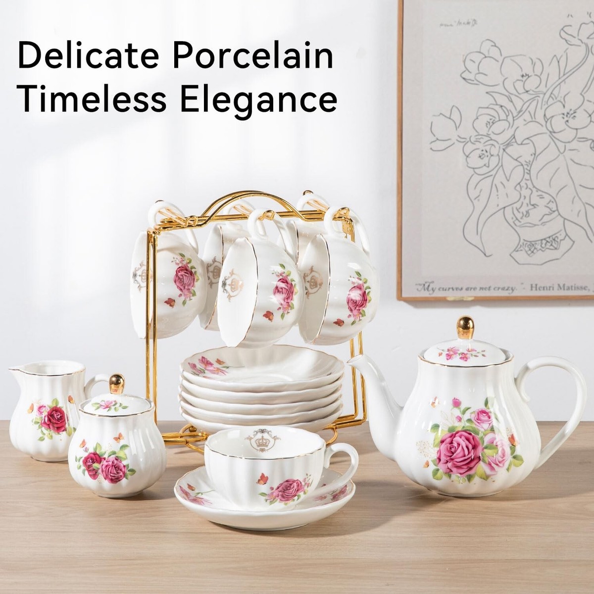 Pukka Home Set Da Tè British Royal 22 Pezzi In Porcellana Con Teiera, Tazze 226g, Zuccheriera, Colino - Bianco Corallo