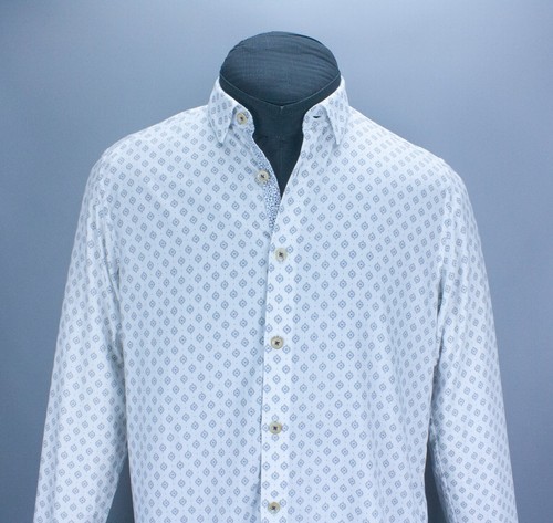 Ted Baker London Shirt Mens White Button Up Long Sleeve Geometric Print Size 40