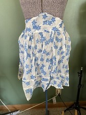 Vintage APRON Sheer w/ Blue Ivy Pattern Retro Housewife 50 s White Ric Rac Trim