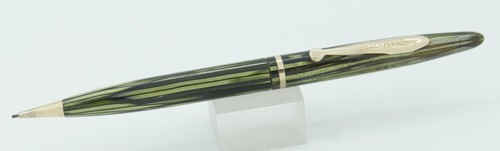 Sheaffer Balance Long Slender Green Striated & Gold 0.9mm Pencil - c. 1936