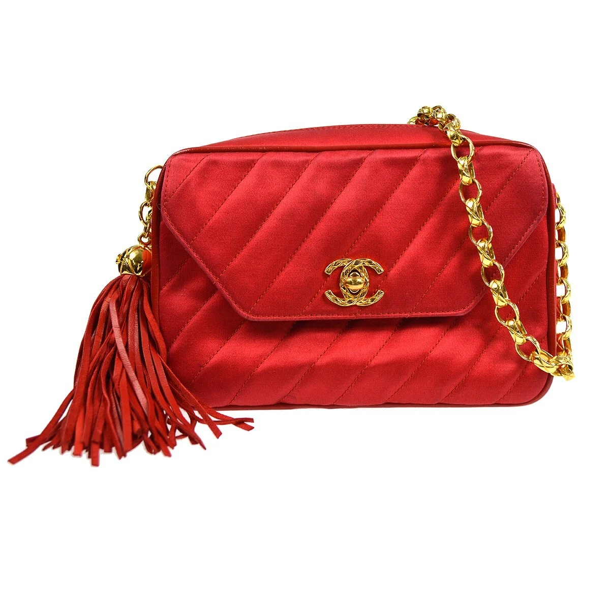 Chanel Red Satin Chevron Pocket Camera Bag AK38101i