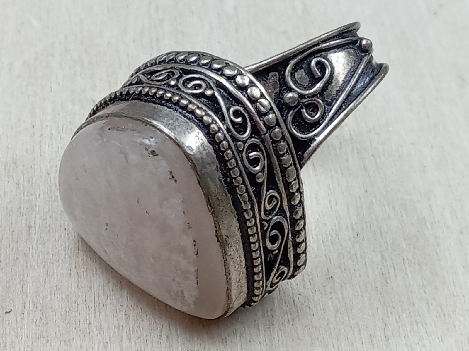 Ornate Sterling Silver Ring w. Triangular Quartz … - image 3