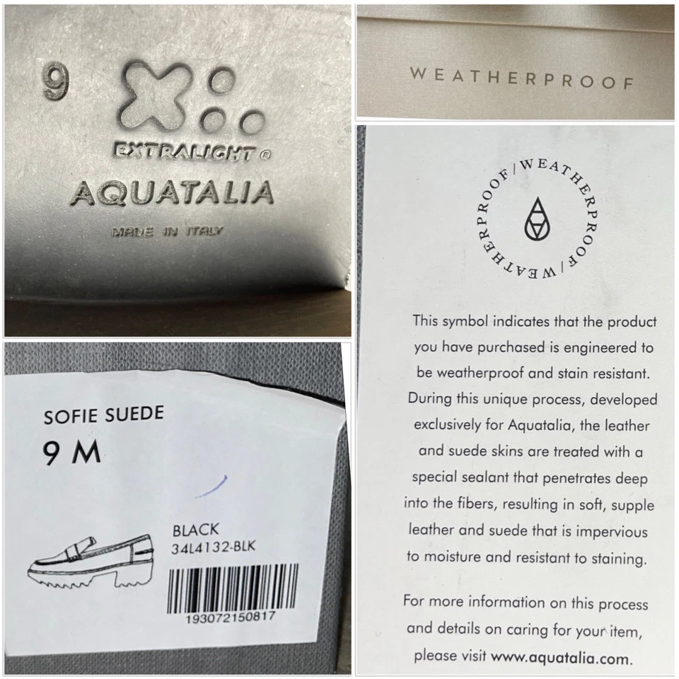 Aquatalia Sofie Suede Loafers 9 Black Chunky Soles Shoes Womens* - Image 3 of 4