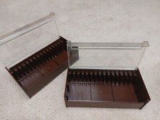 2 Vintage 70s TDK Cassette Storage 15 Tapes Brown Lidded Plastic Case Box F-Ship