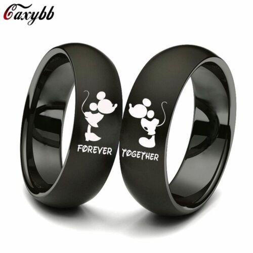 Black Couples Rings - Stainless Steel Lovers Ring Women Wedding Bands Jewelry - Picture 1 of 14