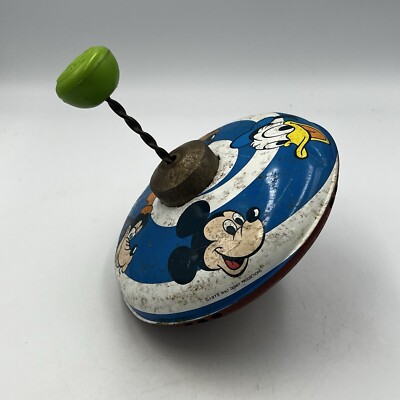 Vintage Chein Metal Spinning Top Mickey Mouse 1973 Walt Disney Patina WORKS!!