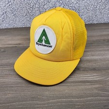 Weyerhaeuser Strapback Patch Hat Yellow Vintage Trucker Foam Mesh Cap RARE NICE