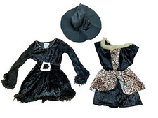 pre-own Girls 2 HALLOWEEN COSTUMES sz XS 4-5years Witch Dress Hat Party Dress Up