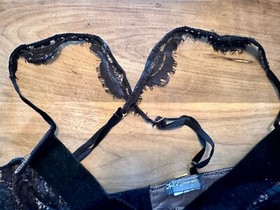 For Love and Lemons Black Lace Underwire Bra Skivvies with Velvet Accents Small