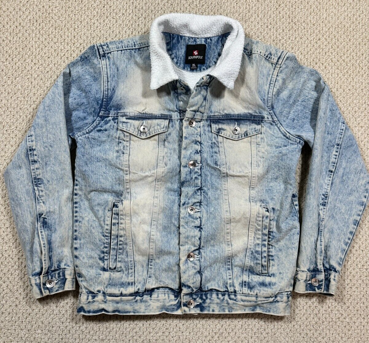 Vintage Southpole Denim Jacket Mens XL Acid Wash Sherpa Lined Trucker  Button Up