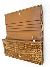Longchamp Cognac Alligator Embossed Leather Snap Front Wallet EUC 7.5" x 4"