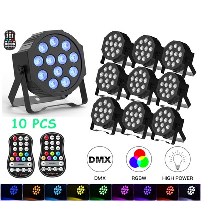 10PCS RGBW 12LEDs Par Light Uplight DMX512 Stage Light DJ Disco Beam Party Light