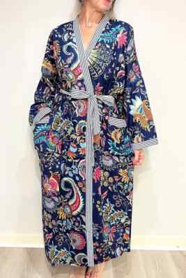 1 PC Indian block Print 100% cotton robe gown Hippie women maxi kimono dresses