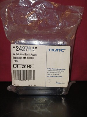 Nunc 242764 384 Well Black/Clear Bottom Plate, No Lid, Non-Sterile, Pack of 10