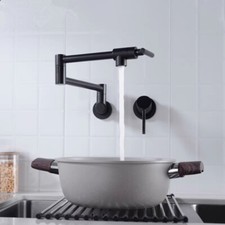 Black Brass Wall Mount Hot Cold Folding Stretchable Kitchen Sink Pot Faucet