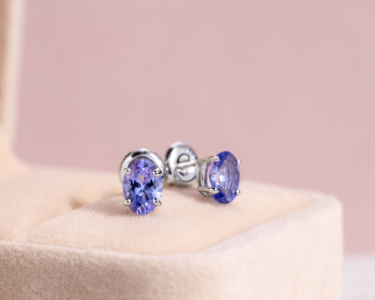 Elegant Ct Bluish Purple Transparent Tanzanite Stud Earrings, 14K White  Gold - Main Image
