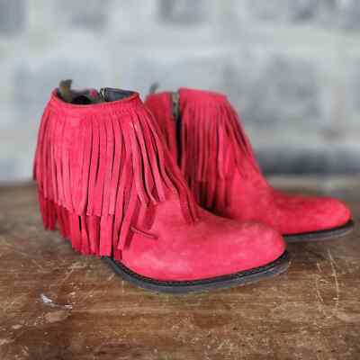 pink fringe booties
