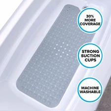 Extra Long Bath Mat (16"W x 39"L) in Gray by SlipX Solutions