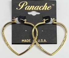 Heart Shaped Hoop Pierced Earrings in Gold Plate by Panache Made in USA NEW