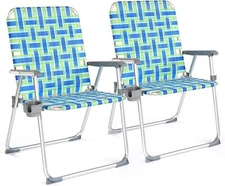 VINGLI 2 Pack Folding Aluminum Lawn Chairs, Oversized Beach Chairs +Cup Holder