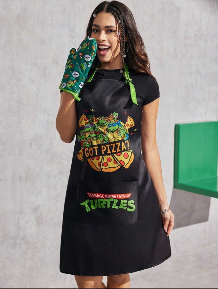 New TEENAGE MUTANT NINJA TURTLES Apron BLACK Green Pocket BBQ
