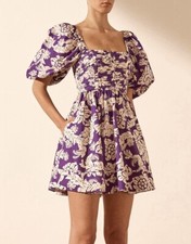 SHONA JOY Dress Verlaine Purple Mini - Size AU 10 / US 6 - Ruched Floral Short