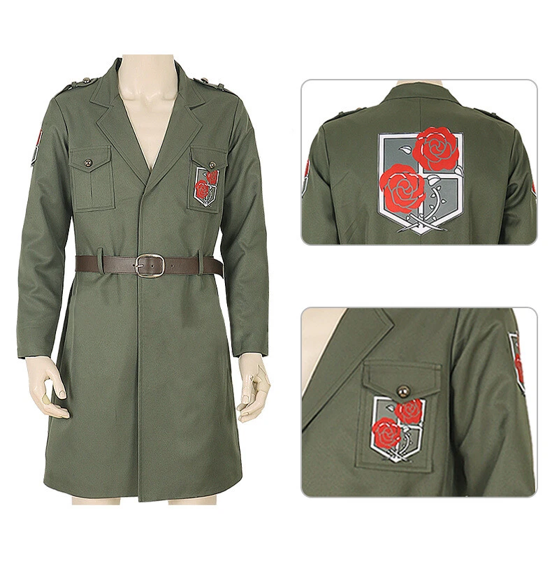 Attack On Titan Cosplay Eren Levi Chaqueta Marley Oficial Militar Uniforme Abrigo Foto 4 de 4
