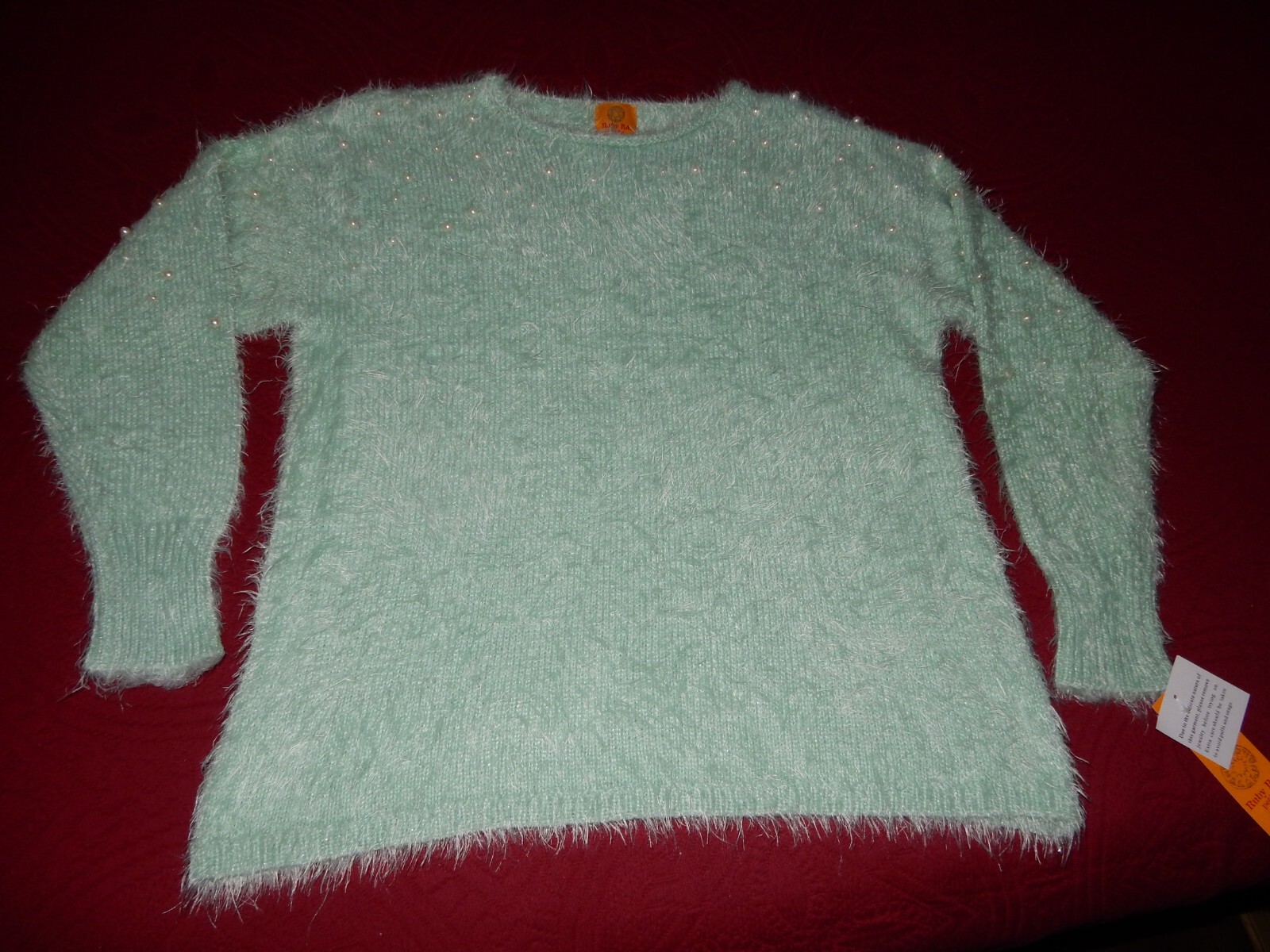 Ruby Rd Pullover Sweater Light Green Fluffy With … - image 1