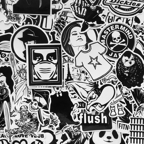 120 Schwarz Weiß Motorrad Aufkleber Bombe Graffiti Skateboard Gepäck Laptop Decal - Bild 5 von 9