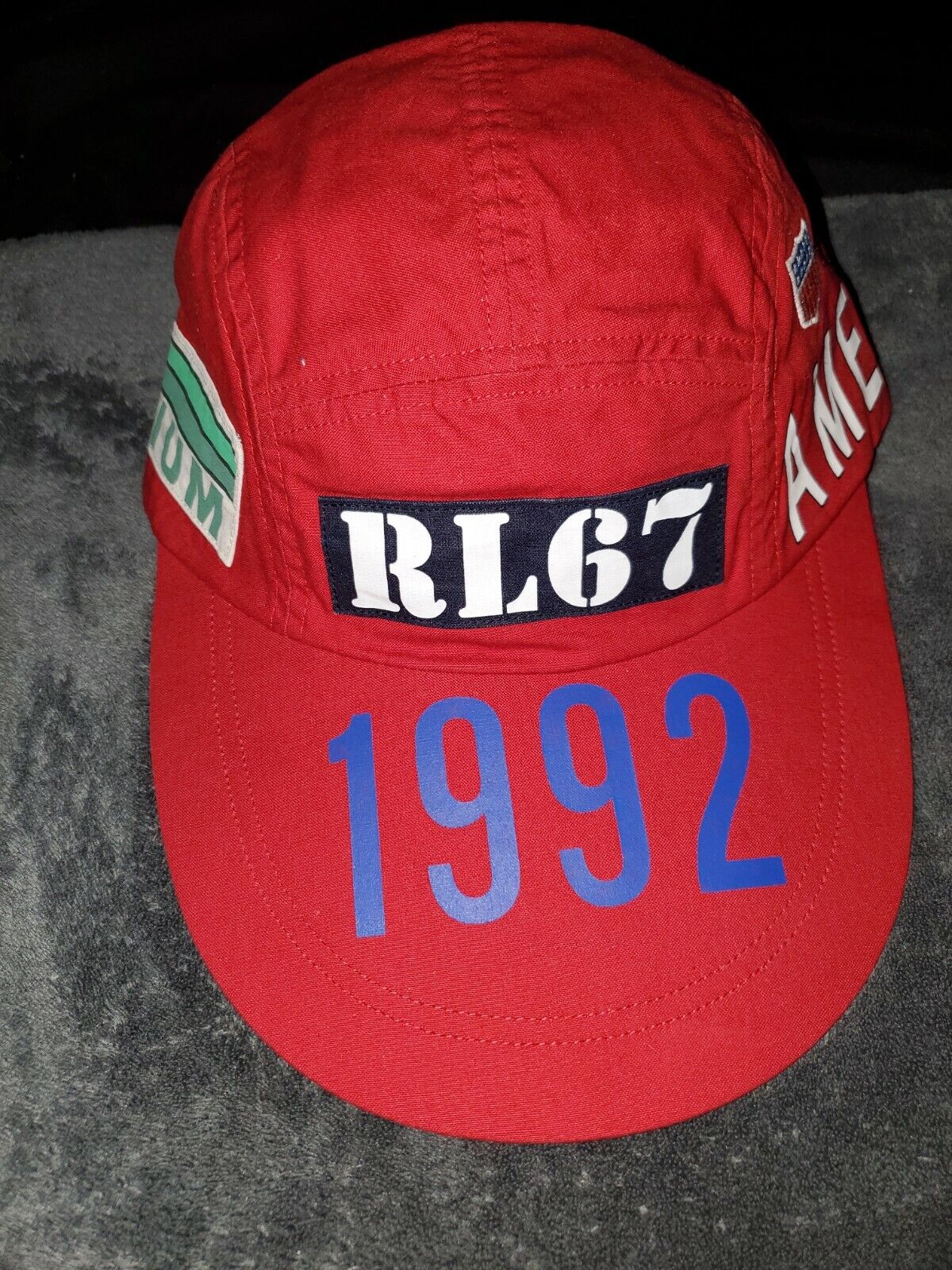 Polo Ralph Lauren Stadium Long Bill Hat 1992 Red P-Wing Size L/XL America  RL67