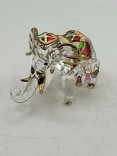 Hand Blown Art Glass Elephant Figure Blanket Headdress Beaded Gold Gilt