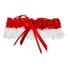 1 Wedding Garters Satin  Lace Red, Dark Green w/Bow