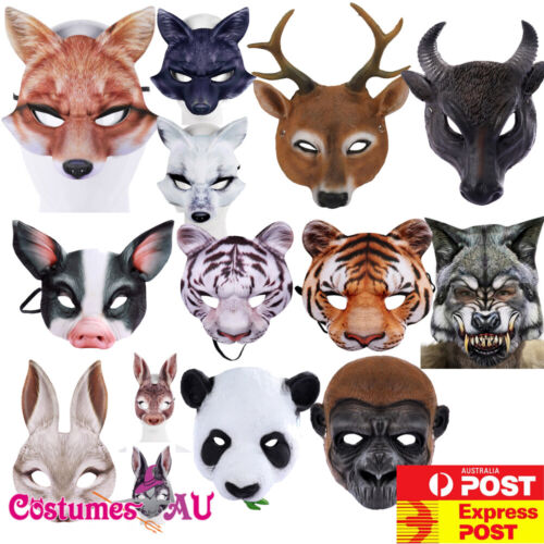 One Size Masquerade Animal Face Mask Farm Book Week Zoo Party Costume Halloween - Photo 1 sur 103