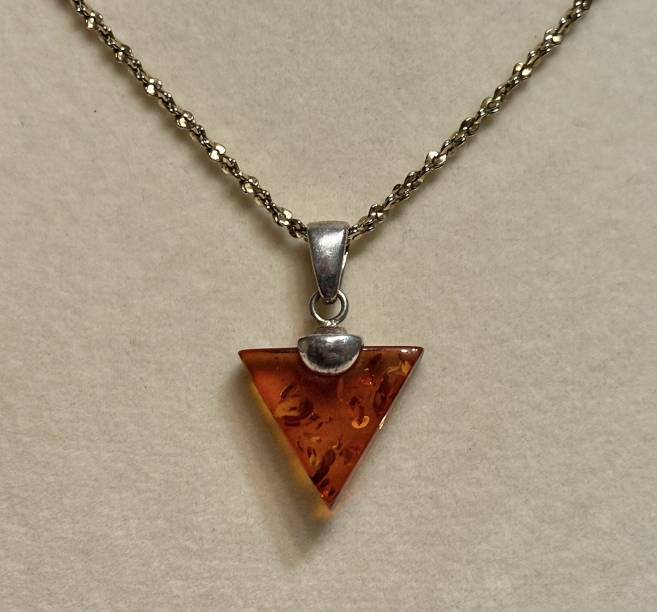 Genuine Baltic Amber Cognac Triangular Pendant on… - image 1