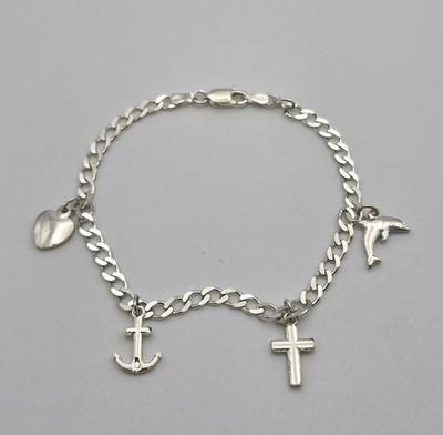 Vintage 925 Sterling Silber Bettelarmband Glaube Hoffnung Liebe Charm 7 cm 