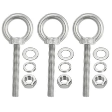 3Pcs M8 x 60mm 304 Stainless Steel Lifting Shoulder Eye Bolt with Nuts Washers