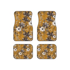Mustard Floral Pattern Car Mats Set of 4