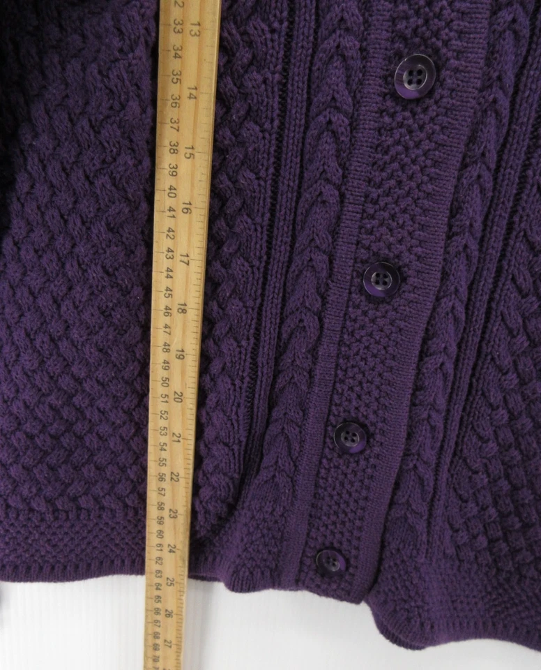 Suéter LL Bean Mujer Pequeño Cárdigan Púrpura Pescador Cable Tejido Banda Cuello * Foto 4 de 4