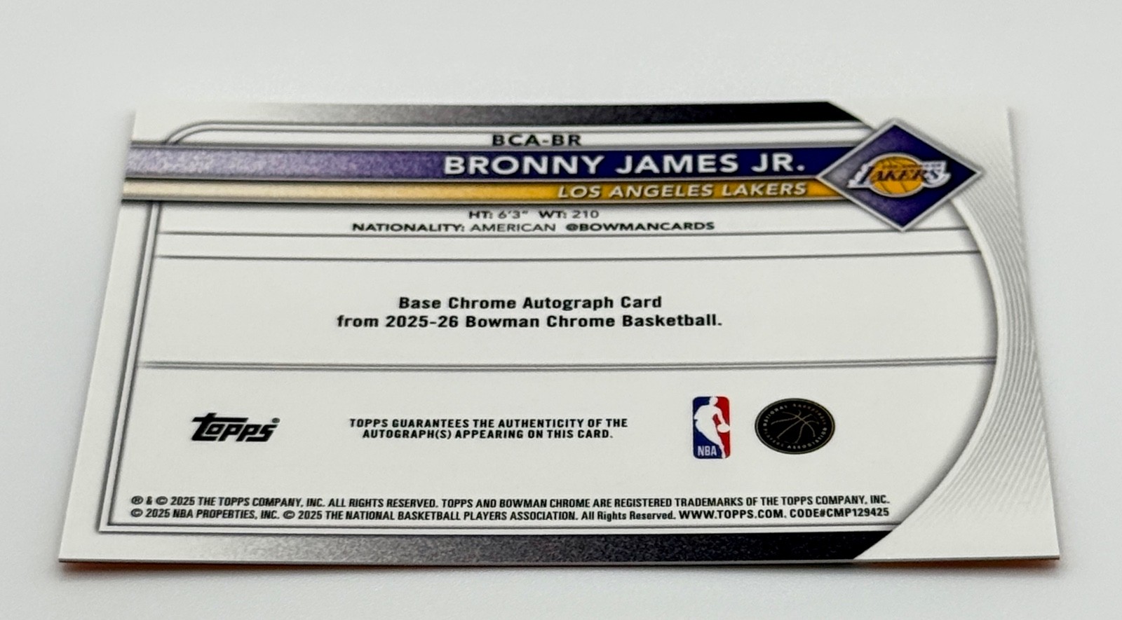 2025-26 Bowman Bronny James Jr Orange Geometric Refractor Auto /25 RC Lakers view 2