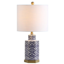 Jonathan Y 23.5 Blue/White Traditional Ginger Jar Ceramic Led Table Lamp
