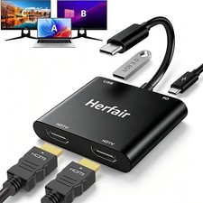 USB C to Dual HDMI Adapter 4K HDMI Splitter Extended Display 2 Monitors