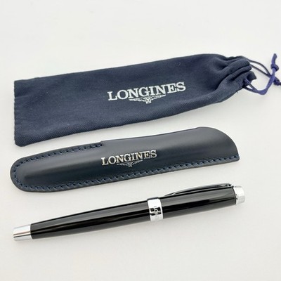 Edler Longines Tintenroller Rollerball schwarz/chrom, Lederetui & Staubbeutel