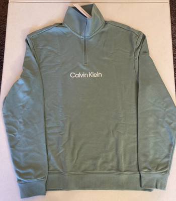 Calvin Klein Relaxed Fit Logo French Terry 1/4 Zip Sweatshirt Stormy Sea Green-M