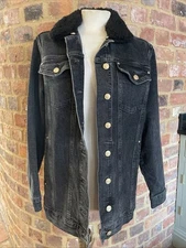Holland Cooper Black Shearling Collar Denim Jacket M Medium 10-12