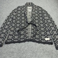 Odd Molly Womens Cardigan Size 3 - L Cotton Black White Tie Wrap Shawl Sweater