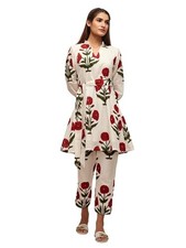 Women Floral Cotton Kurta Set  Indian Ethnic Tunic Top  Pants