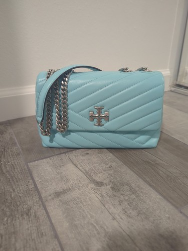 Tory Burch Tiffany Blue Kira Baguette Leather Shoulder/Crossbody Bag