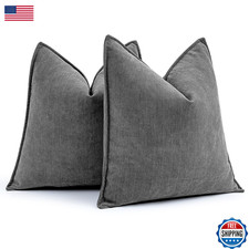 MIULEE 2-Pack Dark Grey Chenille Decorative Pillow Covers 22x22" Soft Luxury